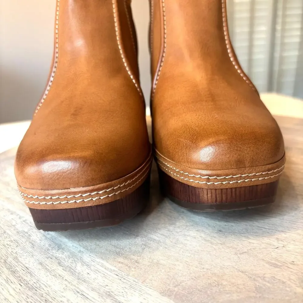 Korks Women's Platform Ankle Boots Brown Leather Chunky Heel Slip On Booties 7.5 - Picture 6 of 12